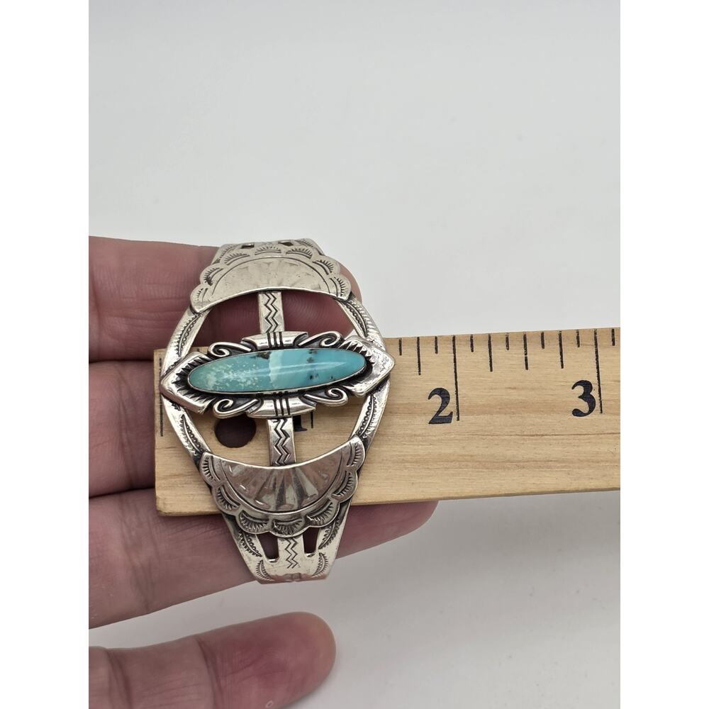 Vintage Singed BELL TRADING POST Sterling Silver Turquoise Cuff - Picture 13 of 15